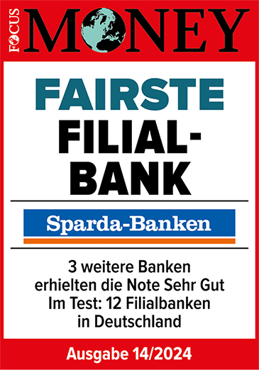 Focus Money Auszeichnung fairste Filial-Bank Sparda-Banken Testsiegel von Focus Money mit Auszeichnung fairste Filial-Bank Sparda-Banken